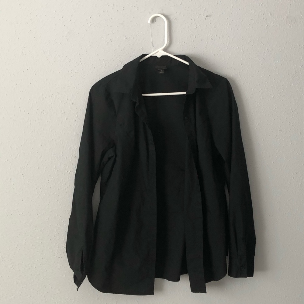 Black Long-Sleeve Button Down Polo Top
